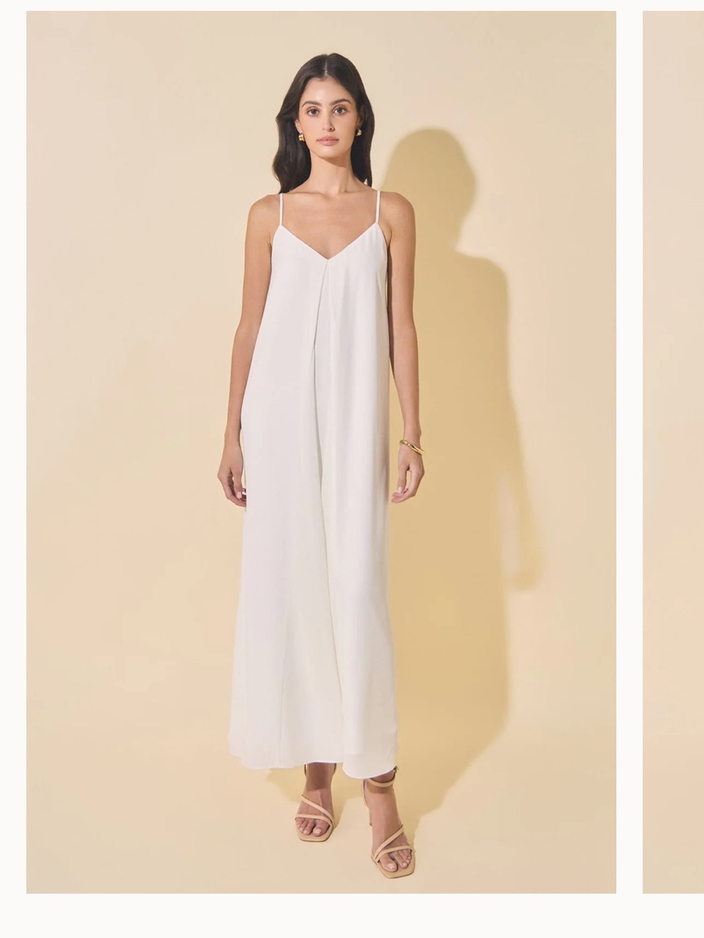 Marcy Spaghetti Strap Wide-Leg Jumpsuit in White chiffon maxi dress